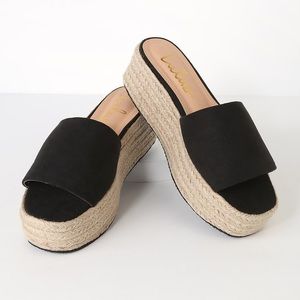 Lulus O’Ahu 2 Black Suede Espadrille Flatforms